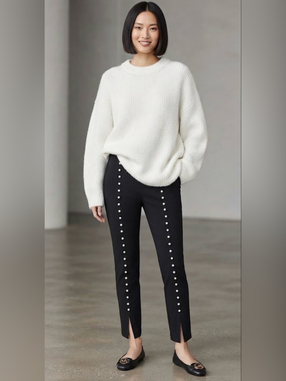 _Black Women's Pearl-Trim Trousers